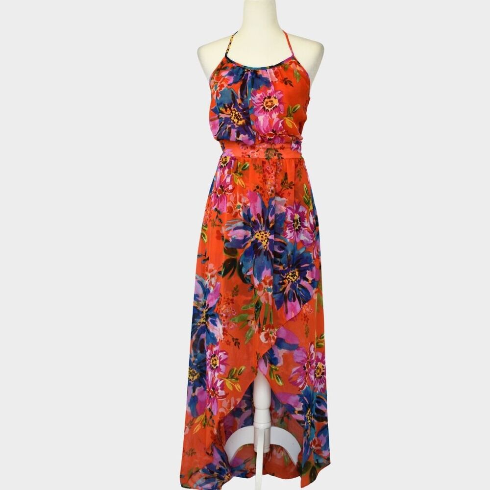 BISOU BISOU Women's Michele Bohbot Floral Hi-Lo Maxi Backless Dress Size 12